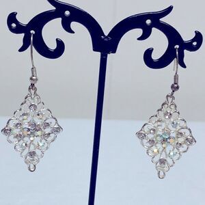 Vintage Shimmering Aurora Borealis Earrings 1.5” Gorgeous see video